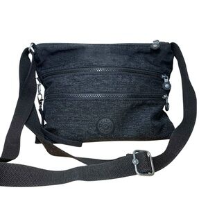 Kipling Black Gray Crossbody Bag Ajustable Strap Multi Zip Pockets Travel 12"X9"